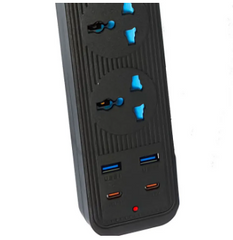 Extension Board with 2 USB Ports + 2 Type C Ports + 5 Sockets Universal Travel Charging Adapter