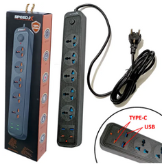 Extension Board with 2 USB Ports + 2 Type C Ports + 5 Sockets Universal Travel Charging Adapter